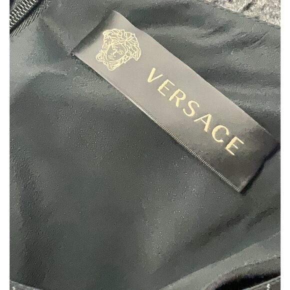 Versace Runway Dress Cut Out Knot Midi Wool Silk Pinstripe Cocktail Slit 2016 44 - Picture 7 of 15